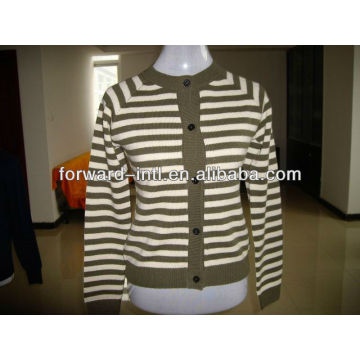 ladies' cashmere knitted cardigan stripe design 12gg